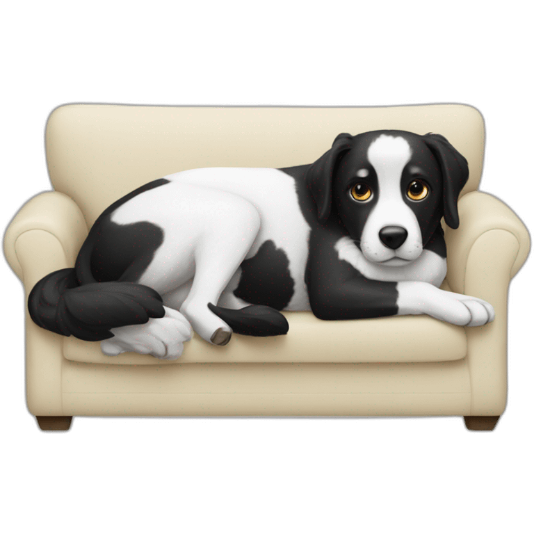 black white dog lays on sofa emoji