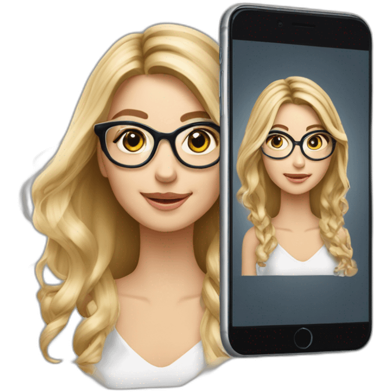 Blonde Frau Schulterlange Balayage mit Strähnchen mit Brille und smartphone emoji