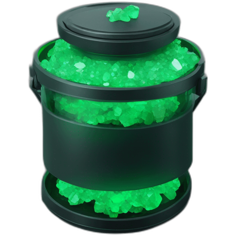 Futuristic military canister colored matte black with green rock crystals inside emoji