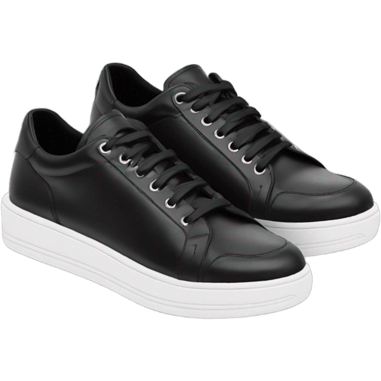 LANVIN Black Leather Curb Sneakers emoji