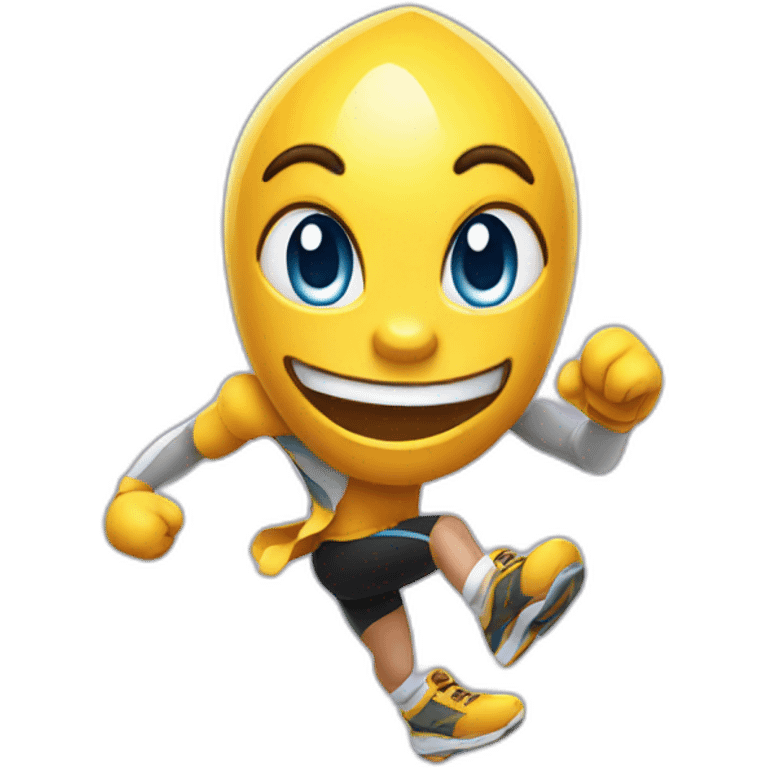 A diamond character with a funny face near the finish line emoji