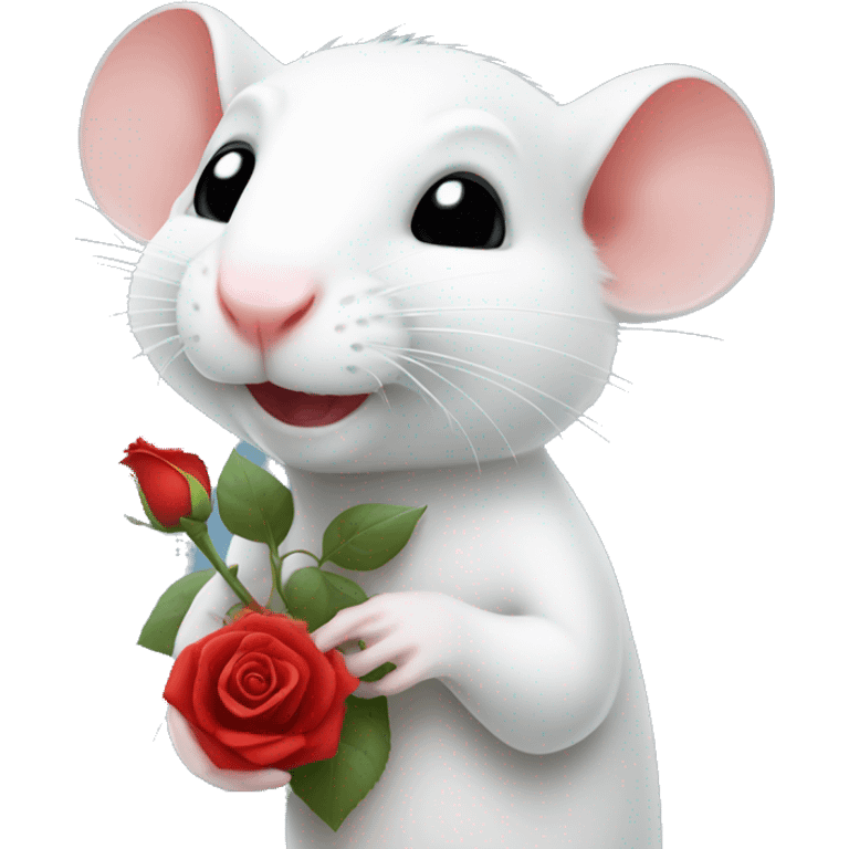 White rat holding a red rose emoji