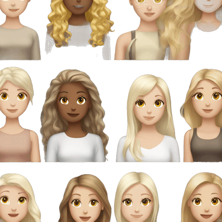 3 girls one white brown hair one white blond hair one white brown hair emoji