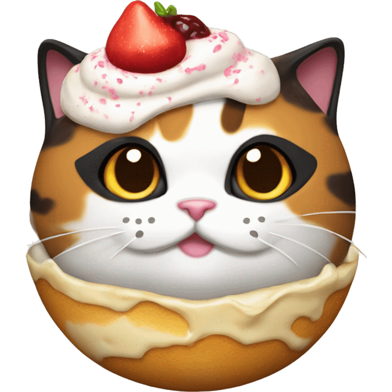 Realistic Fat calico cat with sundae emoji