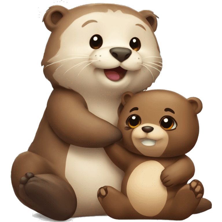 otter and stuffed bear in love emoji