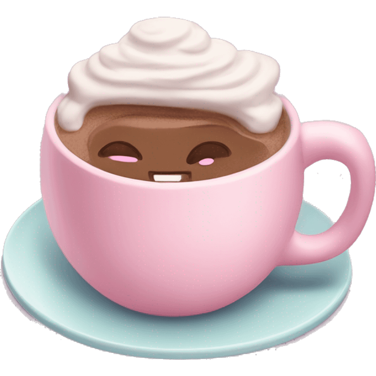 hot chocolate in a pastel pink mug on a plate emoji