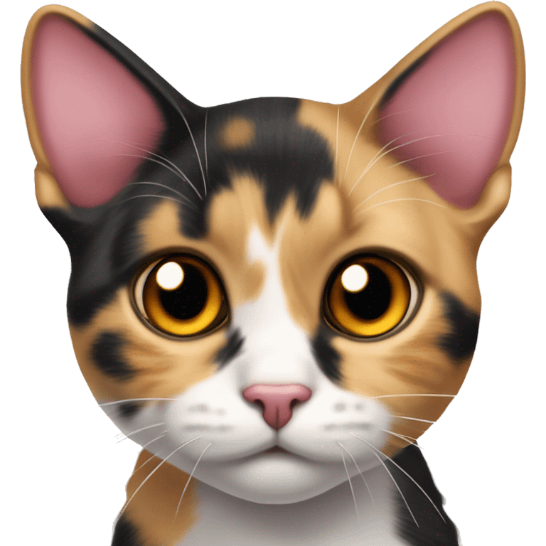 curious calico cat with pink nose, Mostly black markings on her head and a little orange markings on her left eye,gazing forward emoji