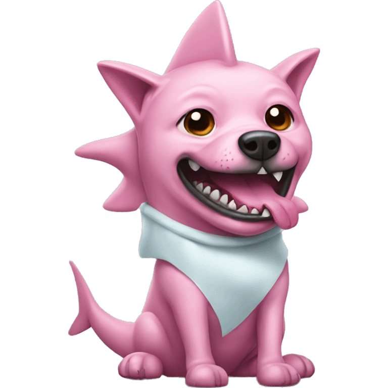 Pink dog dressed up like a shark emoji