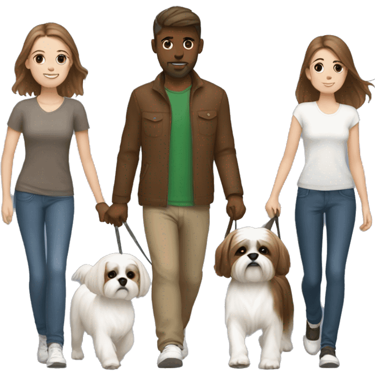 White young couple  with brown hair walking their  shih tzu dog  emoji