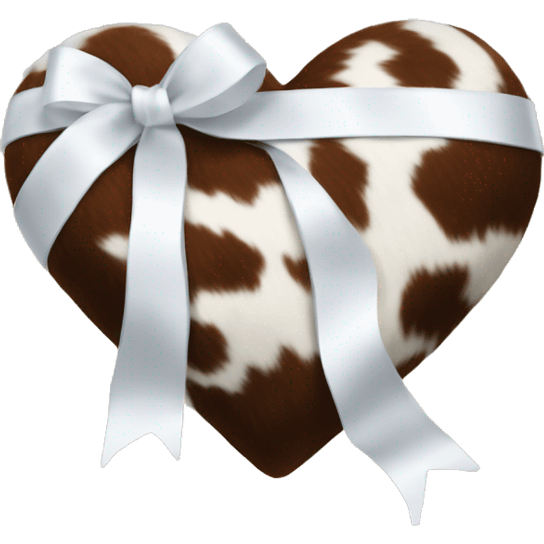 Cowhide fuzzy heart with white ribbon emoji