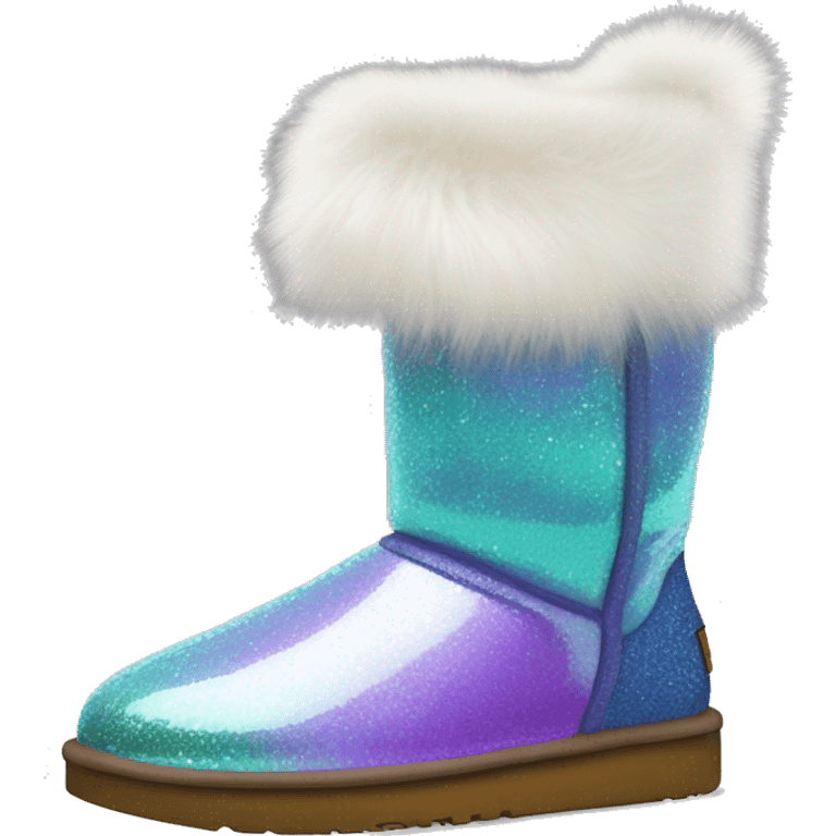 Realistic iridescent Sparkle glitter and fur Ugg boots. emoji