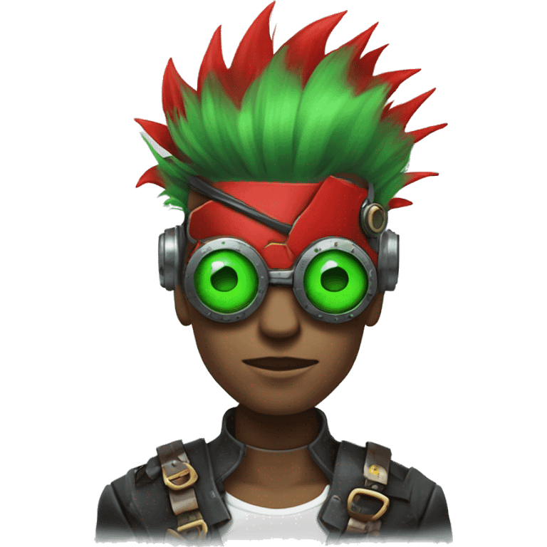 Male cyborg with red Mohawk and green steampunk goggles emoji