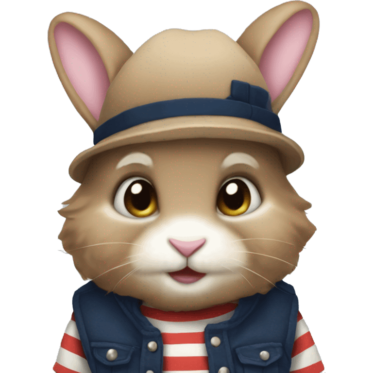 Cute rabbit wearing stripe shirt and navy fur vest emoji