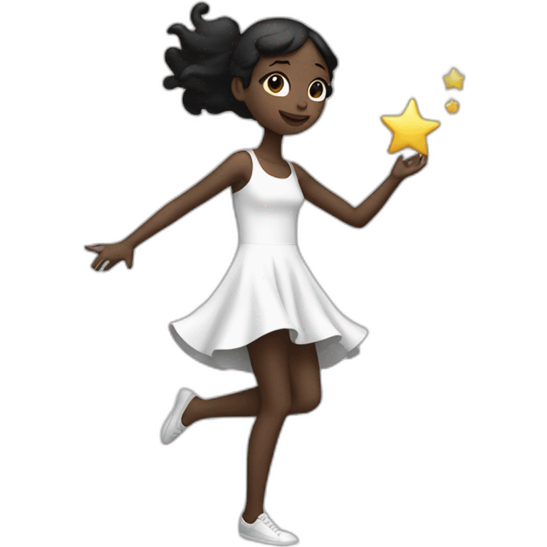 black and white two-dimensional girl in a short dress reaches for a star emoji