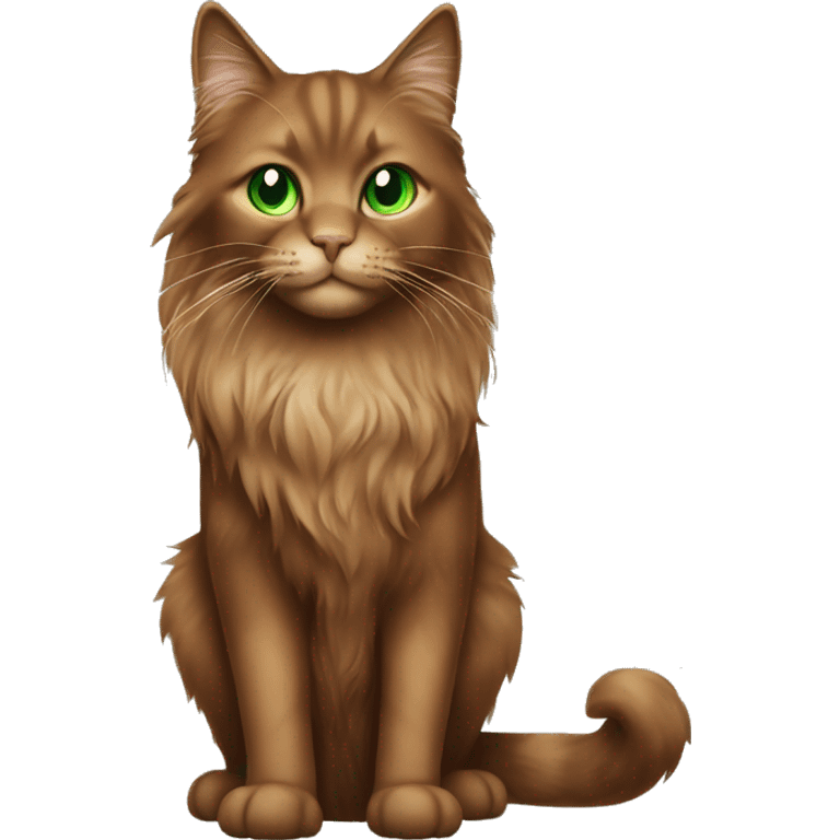 brown long-haired cat with green eyes in full growth emoji