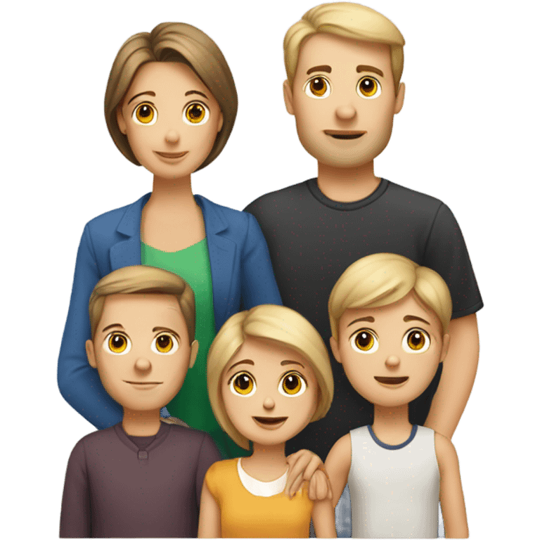 Caucasian family of eight with mom, dad,  three boys, three girls emoji