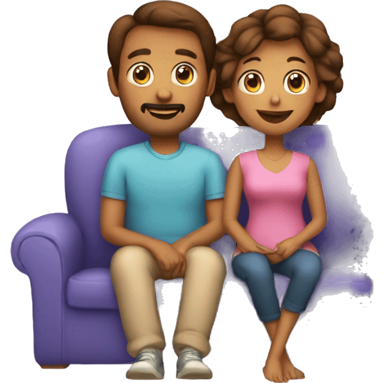 mom and dad and kid on couch emoji