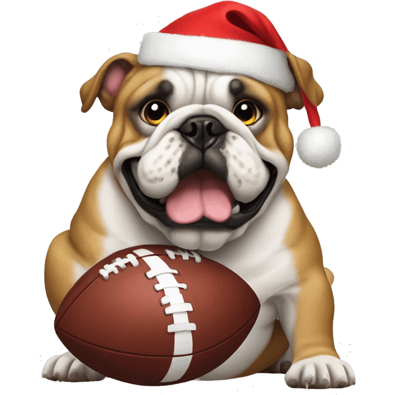 Bulldog holding football in a Santa hat  emoji