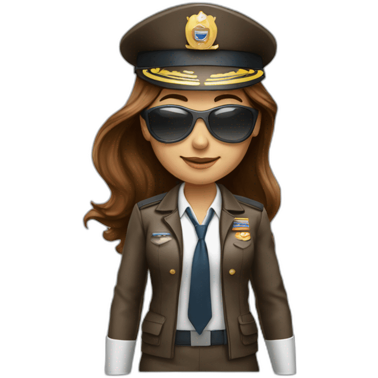 young long brown hair female airplane Captain with sun glasses and Captain cap emoji