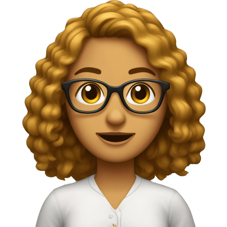 chica con lentes, pelo castaño ondulado largo emoji