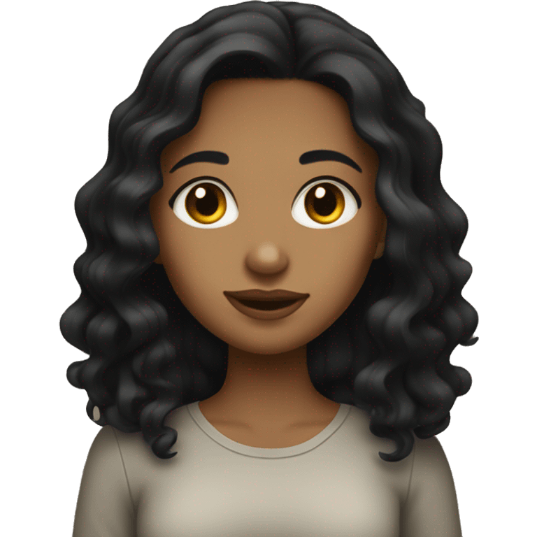 Tan girl with wavy black hair using her iPad  emoji