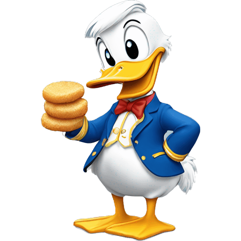 Donald Duck, eating a chicken nugget ￼ emoji