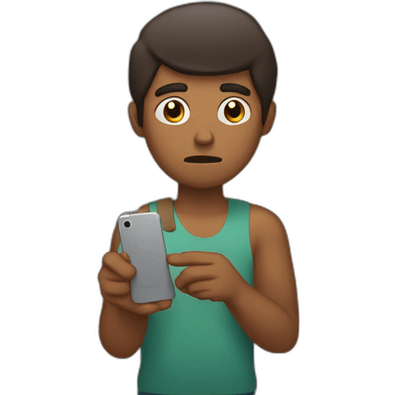 brown man holding phone looking sad emoji