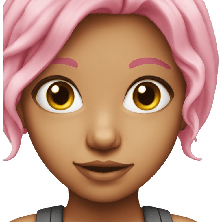 girl with pink hair and eyes, who makes a pretty face emoji