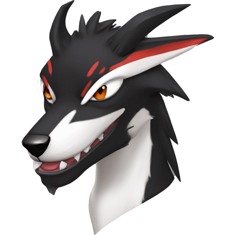 Black Cool Edgy Sergal-Houndoom-Fakémon  with White and Red Edgy markings emoji