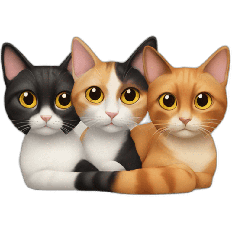 three cats. orange, black and siamese emoji