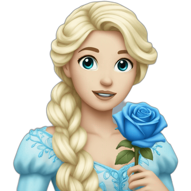 ice princess blonde hair holding a blue rose emoji