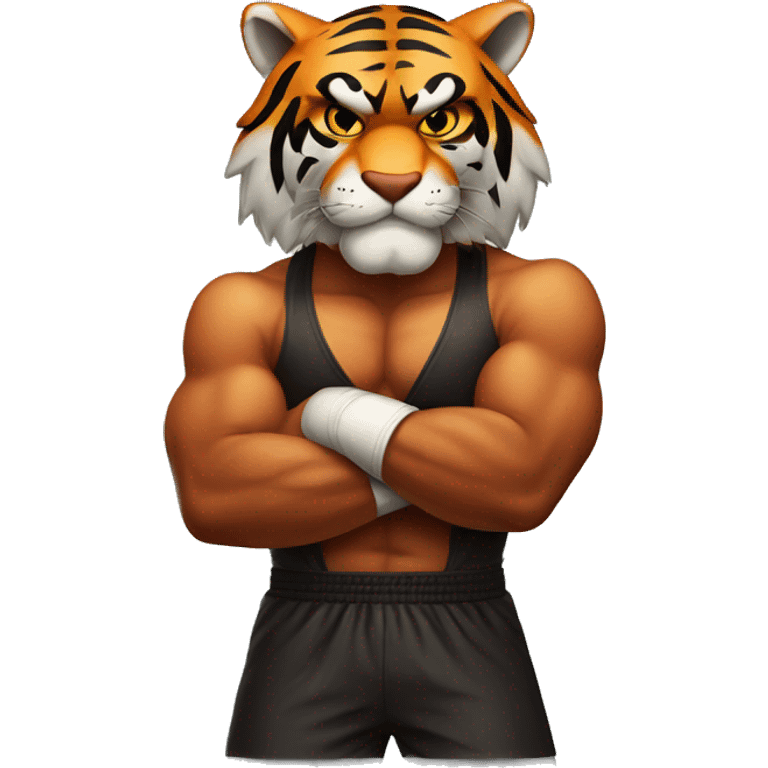 Tiger with evil face   boxer with his arms crossed emoji