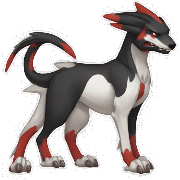 Black Cool Edgy Sergal-Houndoom-Fakémon  with White and Red Edgy markings emoji