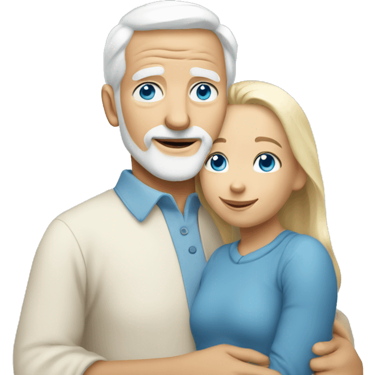 White grandparents hugging blonde granddaughter all blue eyes emoji