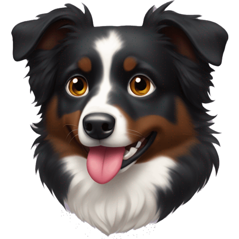 Small black australian shepherd dog with huge maroon heart emoji