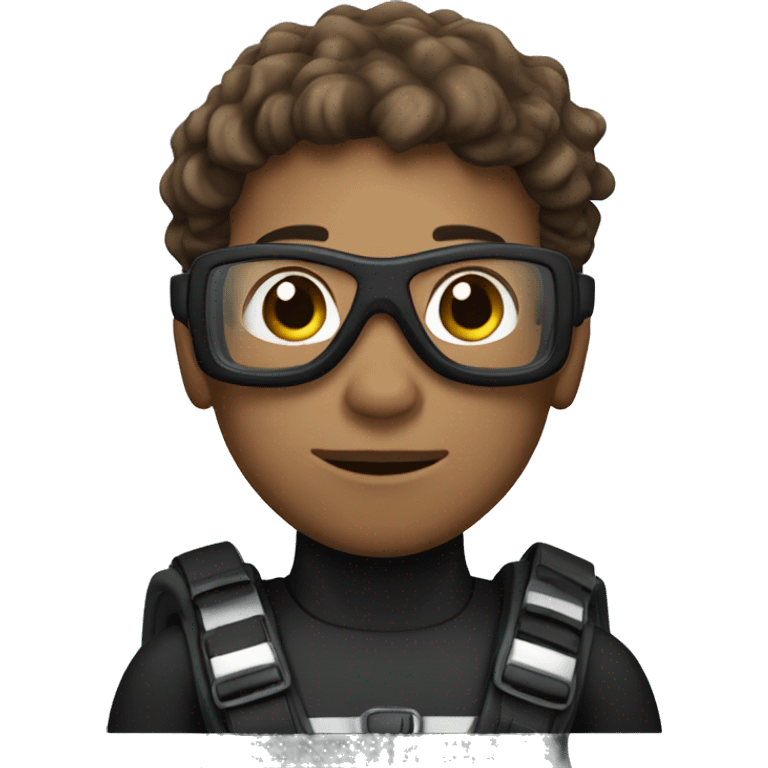 Scuba diver with brown wavy hair, olive white skin tone underwater emoji