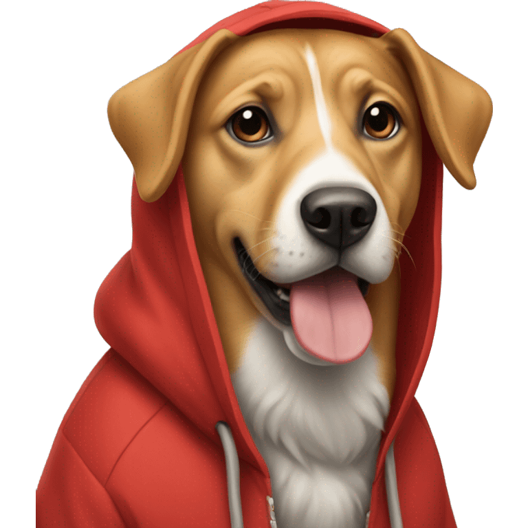 Dog wearing a red hoodie emoji