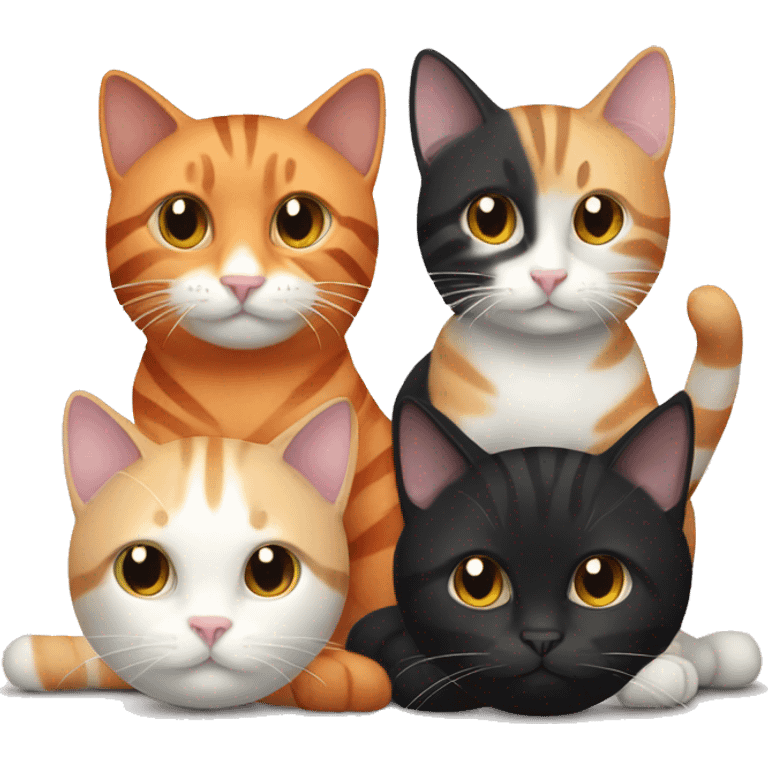 1 orange white striped cat and 2 black cats that are best friends emoji