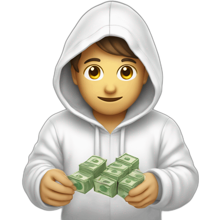 developer using white hoodie counting lot money iridescent-light emoji