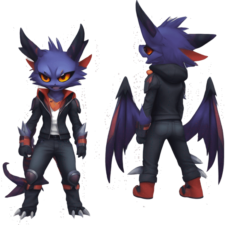 Cool Anthro Dark Absol-Noivern-Quilava-Litten-Pokémon with edgy stripes hoodie spiked collar punk Full Body emoji