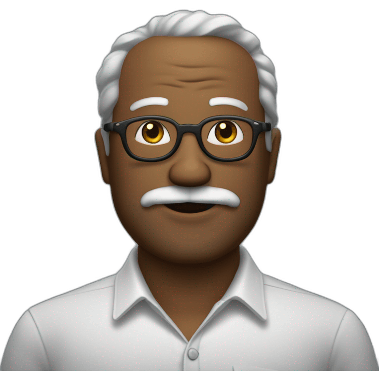 Un homme légèrement dégarni plutôt vieux, avec de grosses lunettes noires, une chemise de papi, une barbe mal rasé emoji