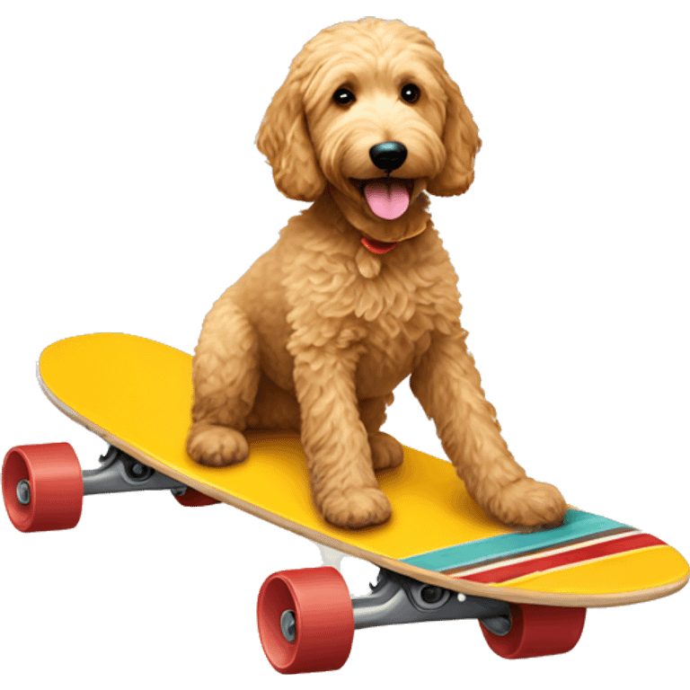 Goldendoodle riding a long board emoji