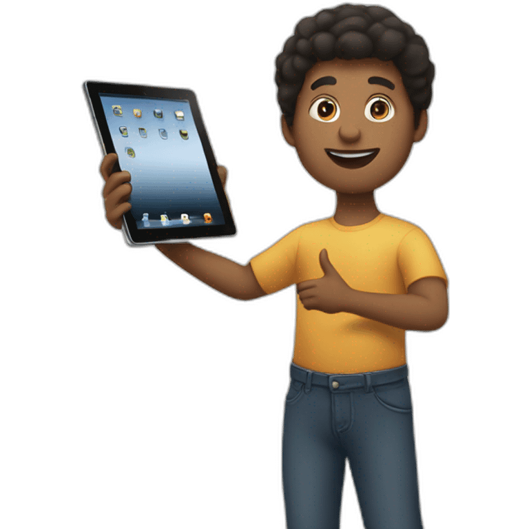 person holding an ipad, while pointing to it emoji