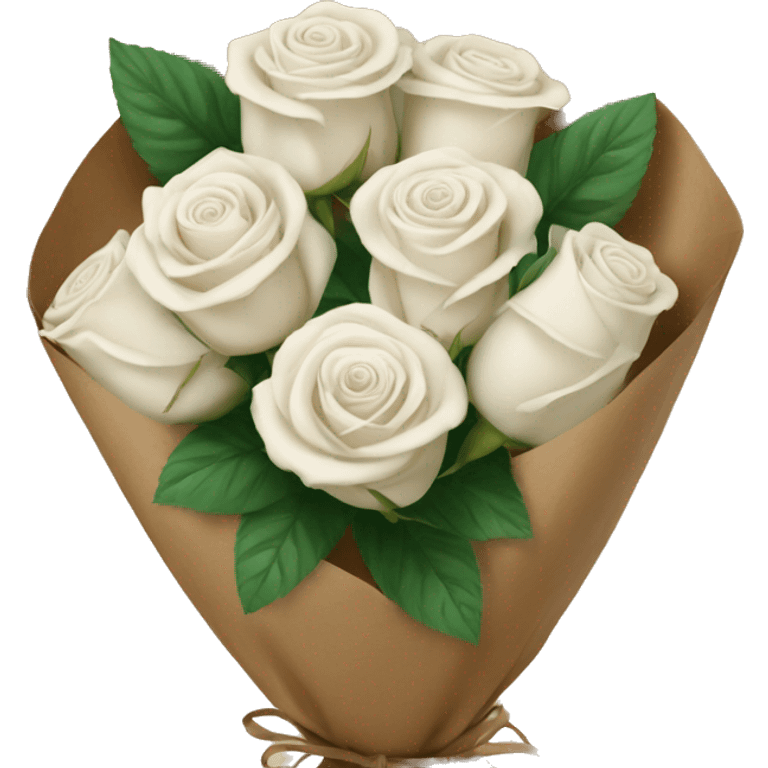 white roses bouquet in brown paper emoji