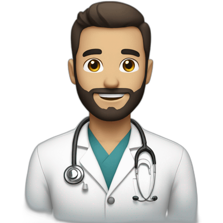 doctor - beard - smiles white skin color black hair on the head brown beard emoji