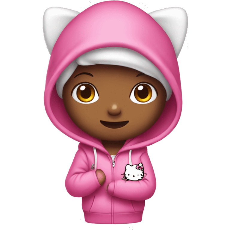 Hello kitty wearing a pink hoodie showing off her nails emoji