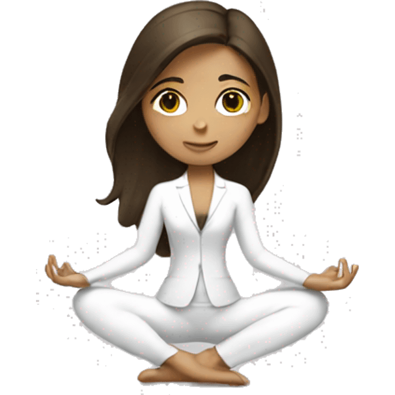 Brunette girl doing yoga in white suit  emoji