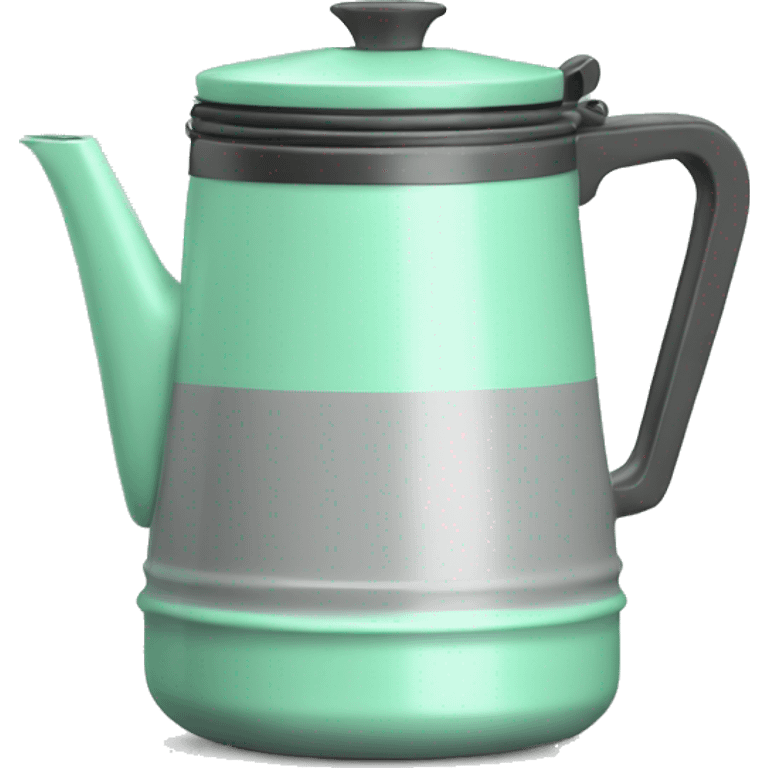 Realistic mint green and gray camping coffee pot isolated.  emoji