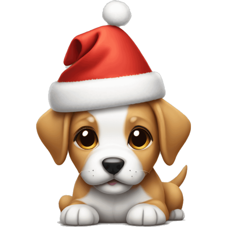 Puppy with a Christmas hat and a present emoji