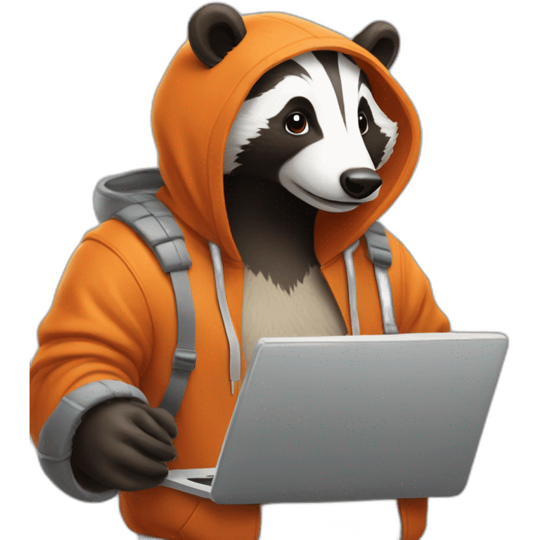 badger in orange hoodie works on notebook emoji